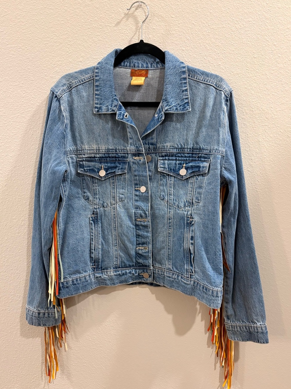 Scully Light Blue Denim Jacket with Multicolor Fringe